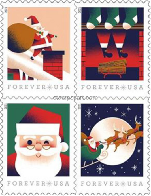 A Visit from St. Nick (US 2021) Forever Postage Stamps 100 pcs