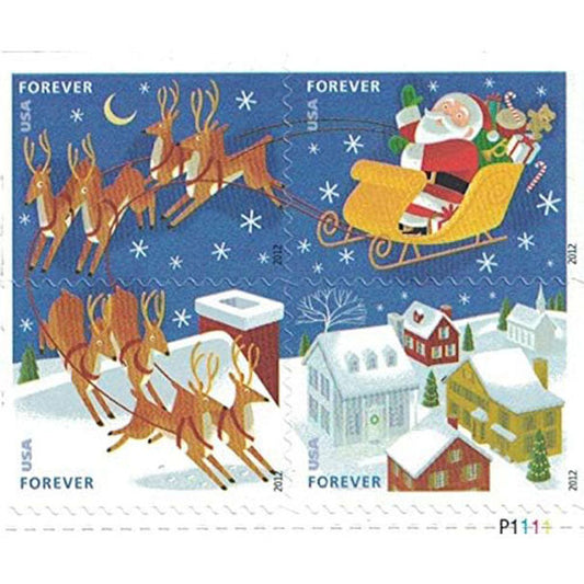 Santa and Sleigh 2012 Forever Postage Stamps 100 pcs