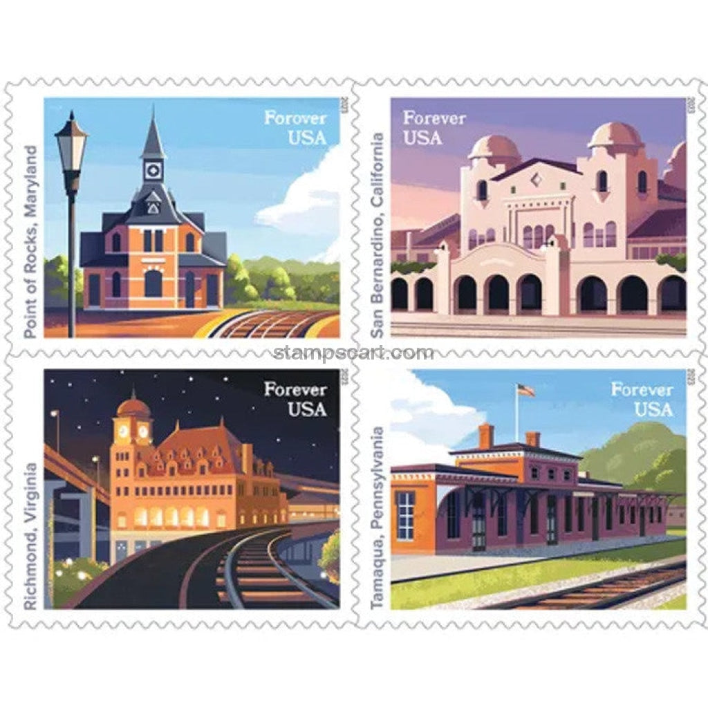 Railroad Stations Stamps 2023 First-Class Forever Postage Stamps 100pcs